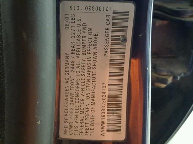 WVWWH63B32E024107 - 2002 VOLKSWAGEN PASSAT GLX 蓝色 照片 10