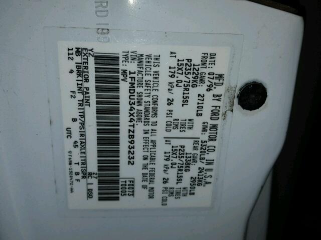 1FMDU34X4TZB93232 - 1996 FORD EXPLORER WHITE photo 10