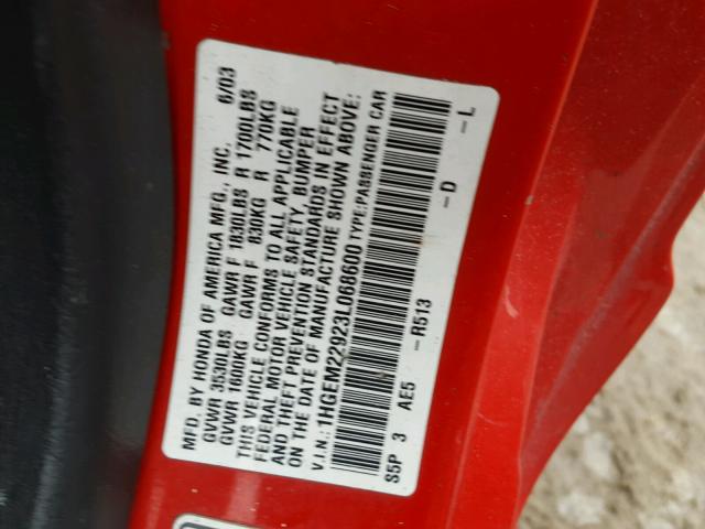 1HGEM22923L068600 - 2003 HONDA CIVIC EX RED photo 10