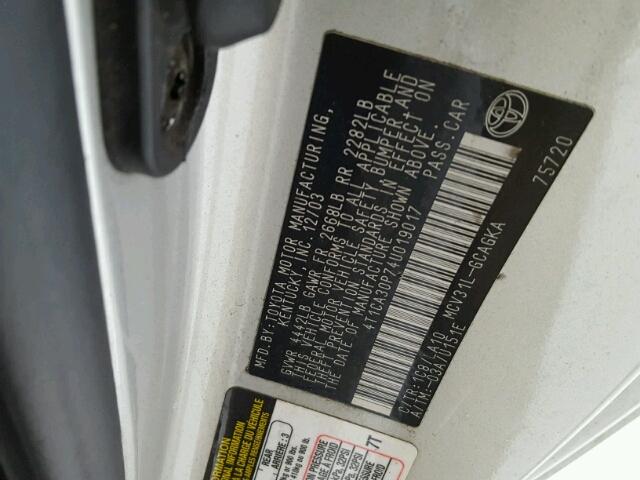 4T1CA30P74U019017 - 2004 TOYOTA CAMRY SOLA SILVER photo 10