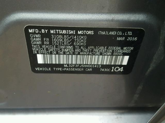 ML32F3FJ5HH001413 - 2017 MITSUBISHI MIRAGE G4 GRAY photo 10