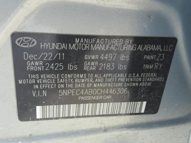 5NPEC4AB0CH446306 - 2012 HYUNDAI SONATA SE BLUE photo 10