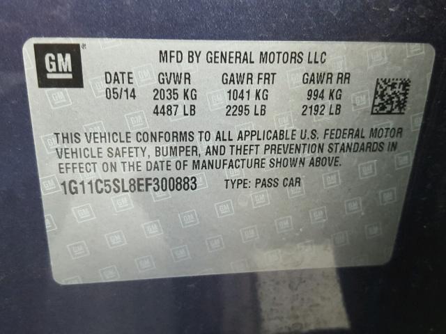 1G11C5SL8EF300883 - 2014 CHEVROLET MALIBU 1LT GRAY photo 10