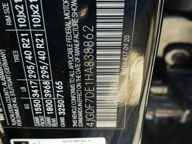 4JGDF7DE1HA838862 - 2017 MERCEDES-BENZ GLS 550 4M BLACK photo 10