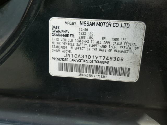 JN1CA31D1YT749366 - 2000 NISSAN MAXIMA GLE GREEN photo 10