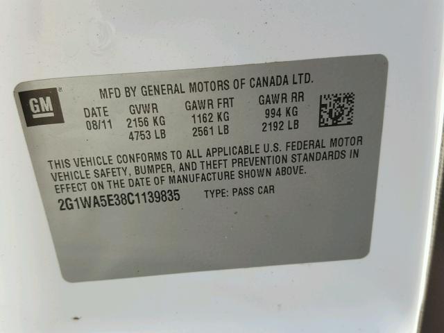 2G1WA5E38C1139835 - 2012 CHEVROLET IMPALA LS WHITE photo 10