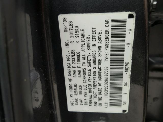 1HGCP26369A167056 - 2009 HONDA ACCORD LX GRAY photo 10