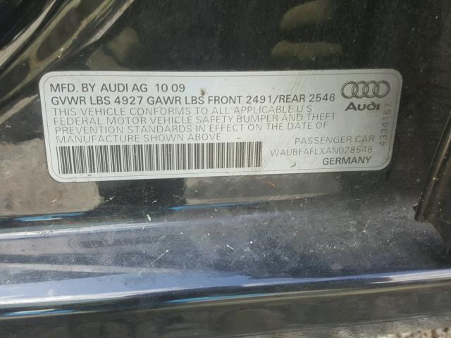 WAUBFAFLXAN028548 - 2010 AUDI A4 PREMIUM BLACK photo 10