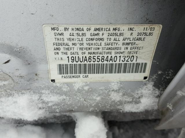 19UUA65584A013201 - 2004 ACURA TL SILVER photo 10