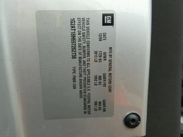 1G2AT18H697262738 - 2009 PONTIAC G5 GT SILVER photo 10