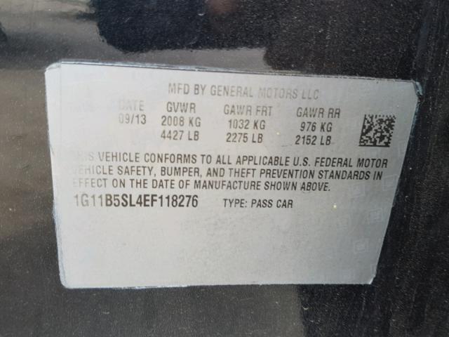 1G11B5SL4EF118276 - 2014 CHEVROLET MALIBU LS შავი ფოტო 10