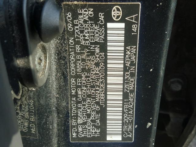 JTDBR32E370109104 - 2007 TOYOTA COROLLA CE BLACK photo 10