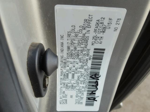 5TDBA22C24S025767 - 2004 TOYOTA SIENNA XLE SILVER photo 10