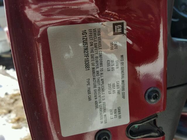 1G1ZU57N27F183881 - 2007 CHEVROLET MALIBU LTZ 红色 照片 10