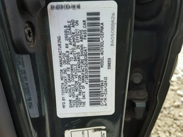 4T1BE32K52U608047 - 2002 TOYOTA CAMRY LE GREEN photo 10