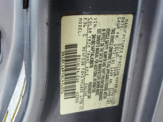 3N1BC1AP7AL436076 - 2010 NISSAN VERSA S GRAY photo 10