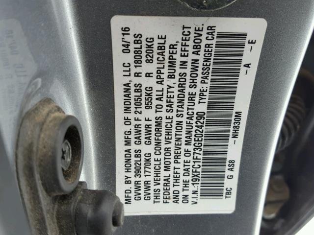 19XFC1F73GE024290 - 2016 HONDA CIVIC EXL SILVER photo 10