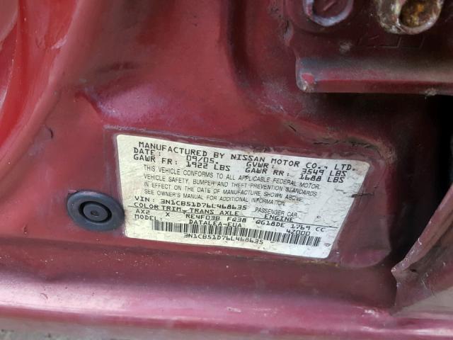 3N1CB51D76L468635 - 2006 NISSAN SENTRA 1.8 BURGUNDY photo 10