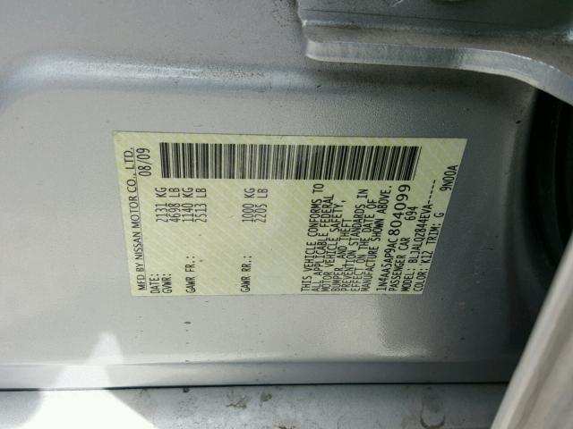 1N4AA5AP9AC804099 - 2010 NISSAN MAXIMA S SILVER photo 10