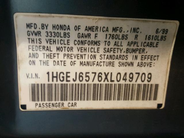 1HGEJ6576XL049709 - 1999 HONDA CIVIC LX TEAL photo 10