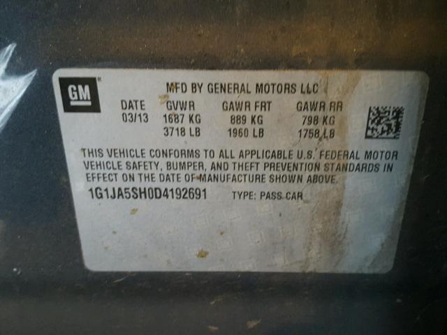 1G1JA5SH0D4192691 - 2013 CHEVROLET SONIC LS ნაცრისფერი ფოტო 10