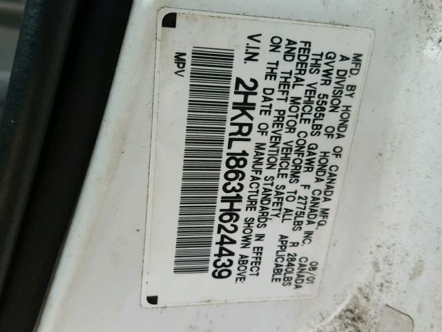 2HKRL18631H624439 - 2001 HONDA ODYSSEY EX WHITE photo 10