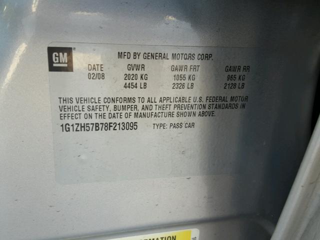 1G1ZH57B78F213095 - 2008 CHEVROLET MALIBU 1LT 银色 照片 10