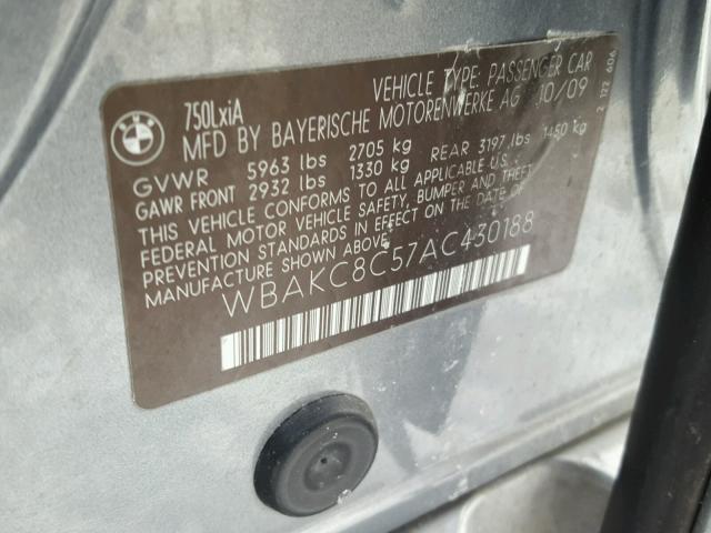 WBAKC8C57AC430188 - 2010 BMW 750 LI GRAY photo 10