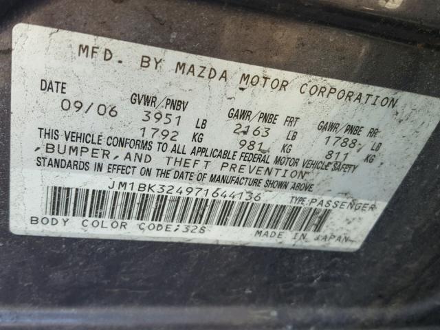 JM1BK324971644136 - 2007 MAZDA 3 S GRAY photo 10