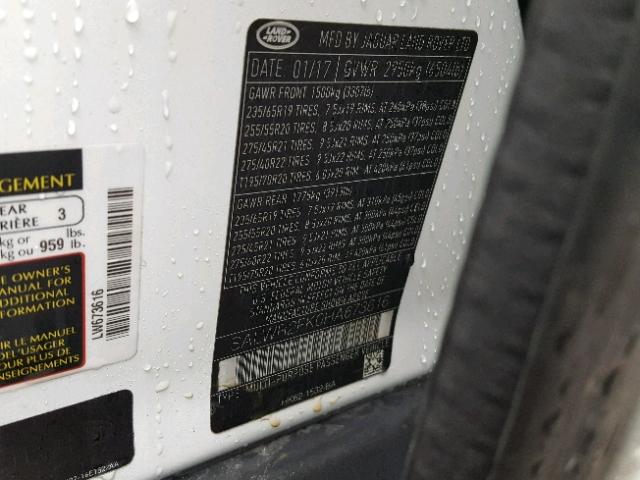 SALWR2FK0HA673616 - 2017 LAND ROVER RANGE ROVE WHITE photo 10