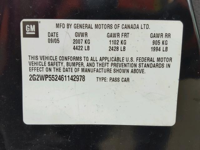 2G2WP552461142978 - 2006 PONTIAC GRAND PRIX BLACK photo 10
