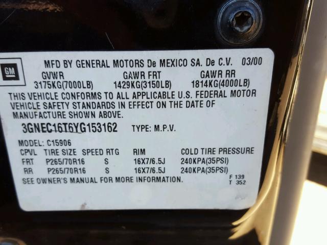 3GNEC16T6YG153162 - 2000 CHEVROLET SUBURBAN C BLACK photo 10