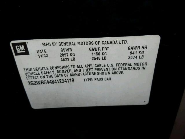 2G2WR544841234119 - 2004 PONTIAC GRAND PRIX BLACK photo 10