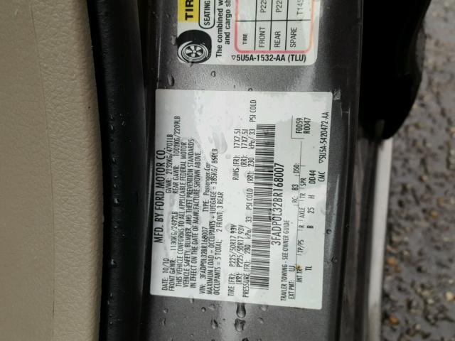 3FADP0L32BR168007 - 2011 FORD FUSION HYB GRAY photo 10