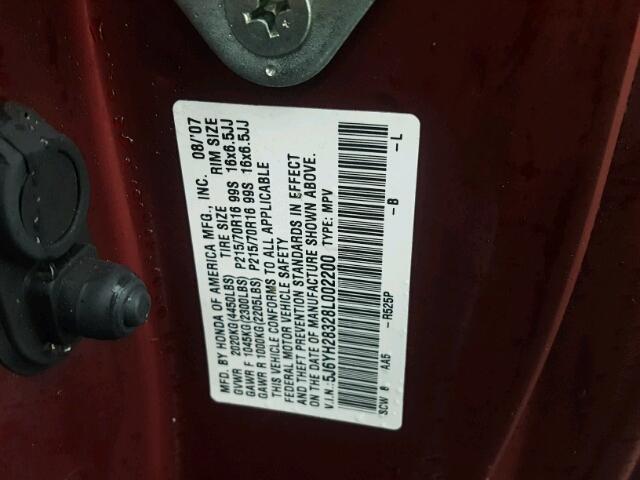 5J6YH28328L002200 - 2008 HONDA ELEMENT LX BURGUNDY photo 10