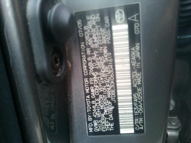 JTDBE30K063041619 - 2006 TOYOTA CAMRY LE GRAY photo 10