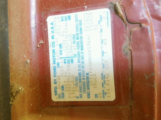 1FTEF14N9GKB17882 - 1986 FORD F150 RED photo 10