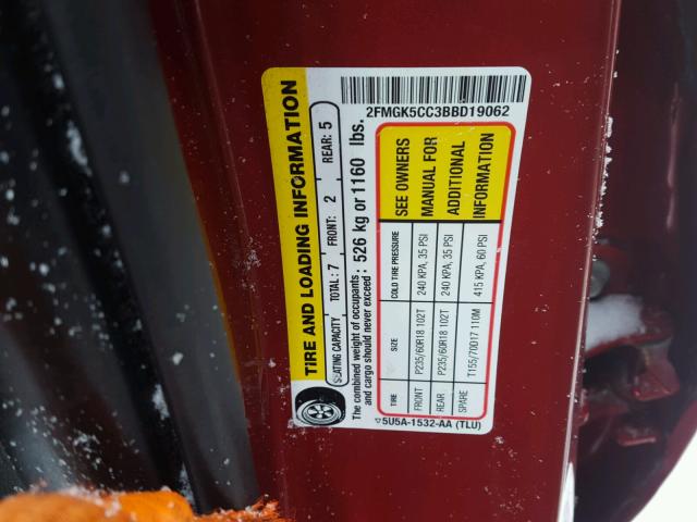 2FMGK5CC3BBD19062 - 2011 FORD FLEX SEL წითელი ფოტო 10