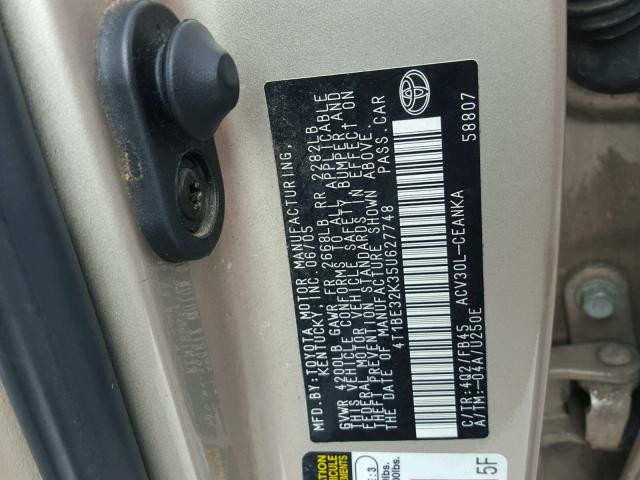 4T1BE32K35U627748 - 2005 TOYOTA CAMRY LE TAN photo 10