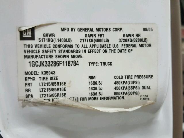 1GCJK33286F118784 - 2006 CHEVROLET SILVERADO WHITE photo 10