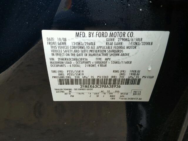 2FMEK63C39BA38936 - 2009 FORD FLEX LIMIT BLUE photo 10