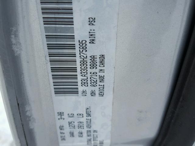 2B3LA33G98H275895 - 2008 DODGE CHARGER SX SILVER photo 10