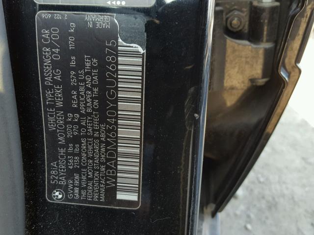 WBADM6340YGU26875 - 2000 BMW 528 I AUTO BLACK photo 10