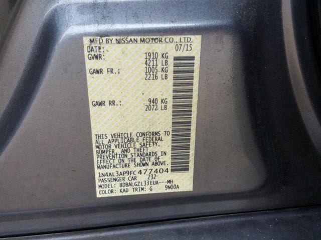 1N4AL3AP9FC477404 - 2015 NISSAN ALTIMA 2.5 GRAY photo 10