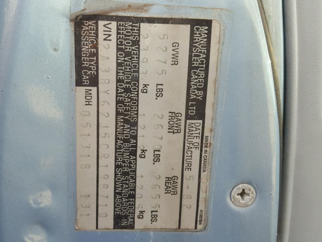 3BY62J5CR198710 - 1982 CHRYSLER IMPERIAL BLUE photo 10