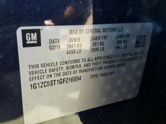 1G1ZC5ST1GF216894 - 2016 CHEVROLET MALIBU LS BLUE photo 10