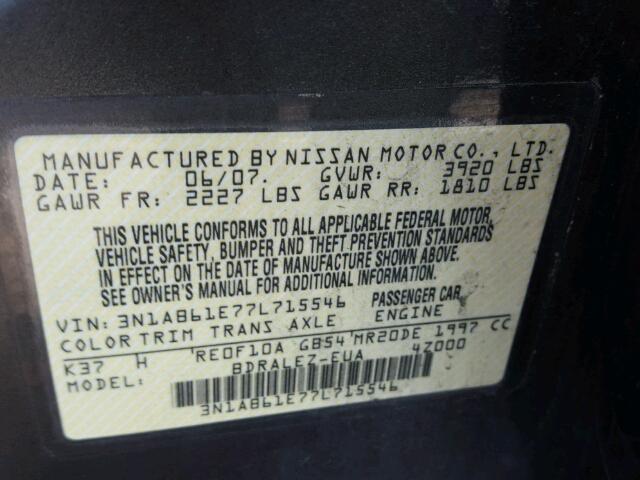 3N1AB61E77L715546 - 2007 NISSAN SENTRA 2.0 GRAY photo 10