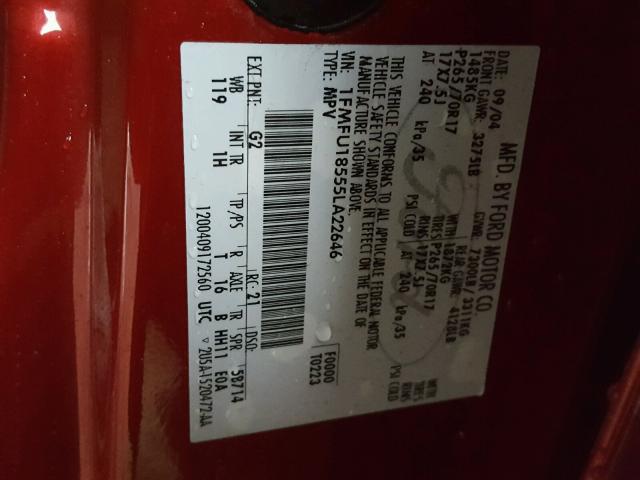 1FMFU18555LA22646 - 2005 FORD EXPEDITION RED photo 10