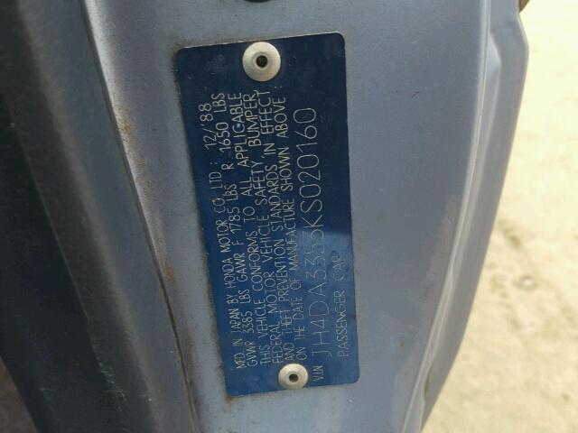 JH4DA3353KS020160 - 1989 ACURA INTEGRA LS BLUE photo 10