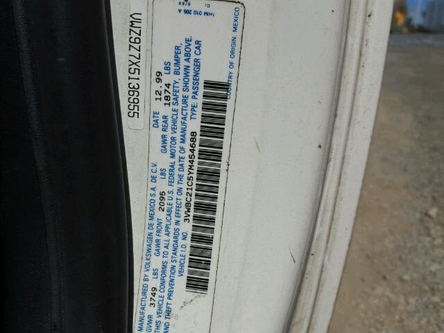 3VWBC21C5YM454688 - 2000 VOLKSWAGEN NEW BEETLE თეთრი ფოტო 10